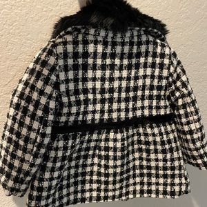 Plaid coat with fur lined collar